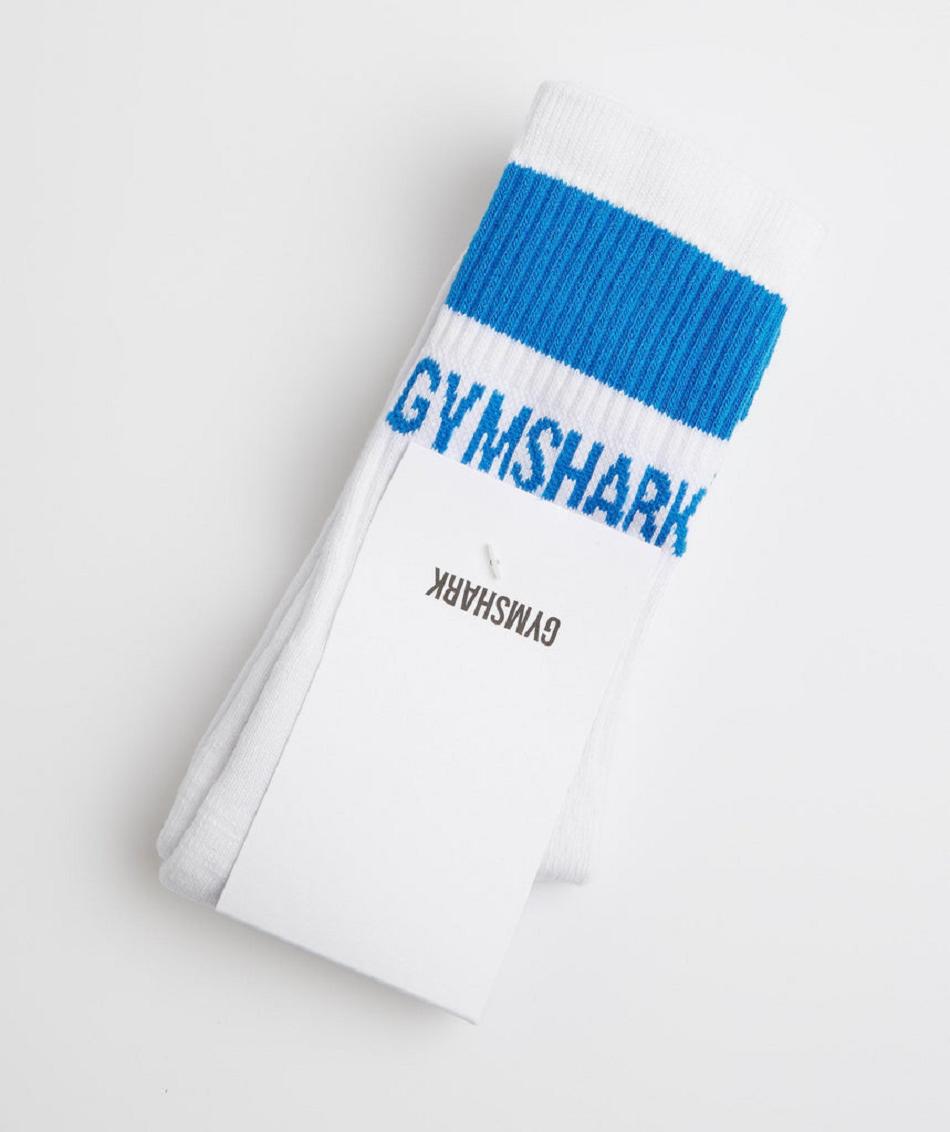 Skarpety Damskie Gymshark Premium Jacquard Single Białe Niebieskie | PL 2133VRW